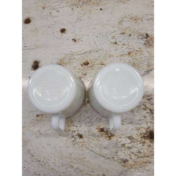 2 Vintage Woodland Mugs, Pyrex Cups, Milk Glass, D Handle, Dishes Dinnerware - Picture 5 of 6